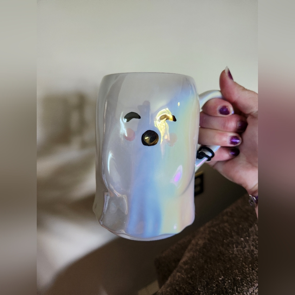 Halloween Irridescent Ghost Mug Hey Boo NWT
